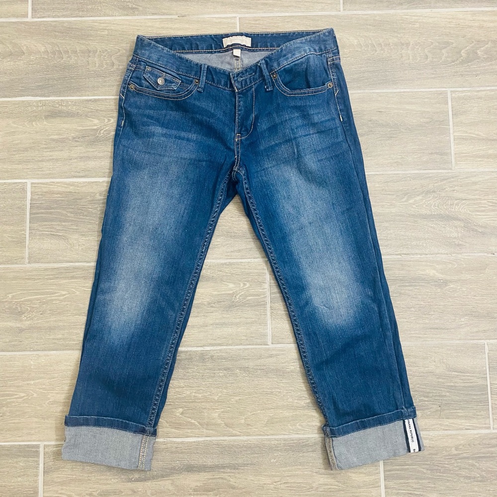 Banana Republic Jeans Mid Rise Capri Cuffed Dark Blue Denim, Size 28/6